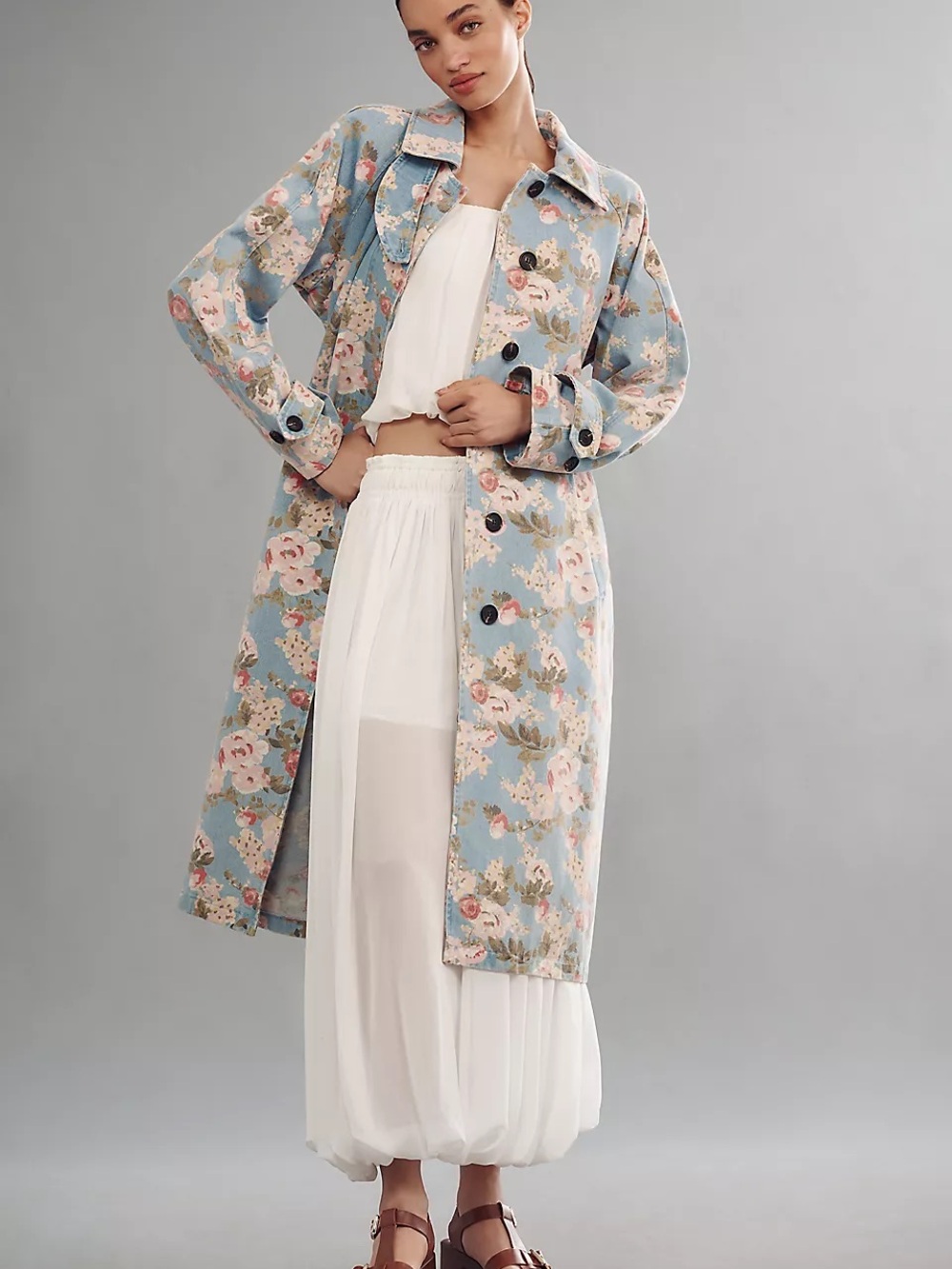 NWT Size M - Avec Les Filles Cotton Printed Denim Trench Coat (US$ 188)
